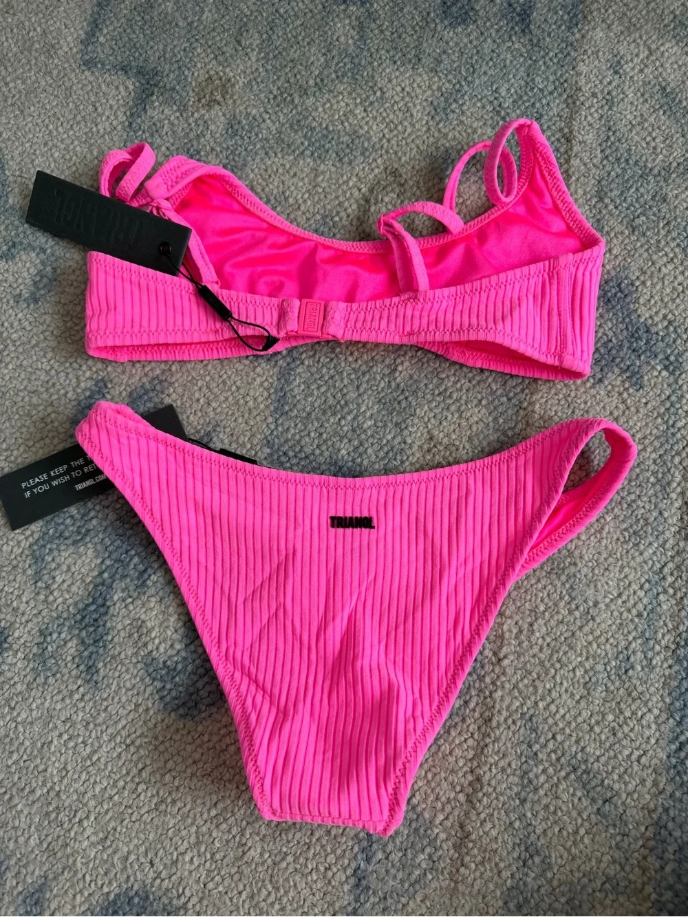 triangl swimwear Neon Pink Ribbed Bikini Set